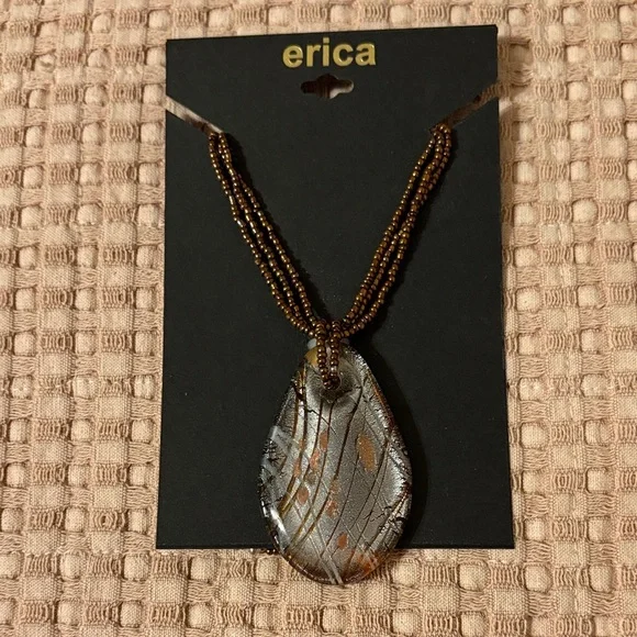 Erica Brown and Silver Bead & Teardrop Pendant Necklace - Picture 1 of 2